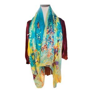 J. Francis Colorful Yellow and Turquoise Scarf